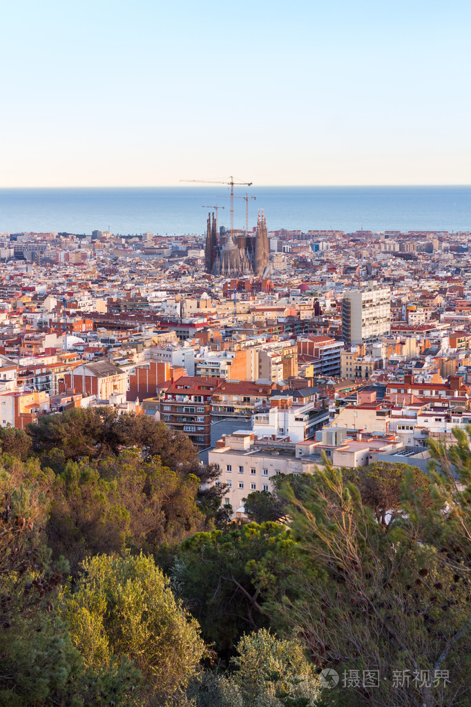 巴塞罗那市的全景视图