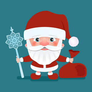 圣诞老人与袋和的棍子。矢量图