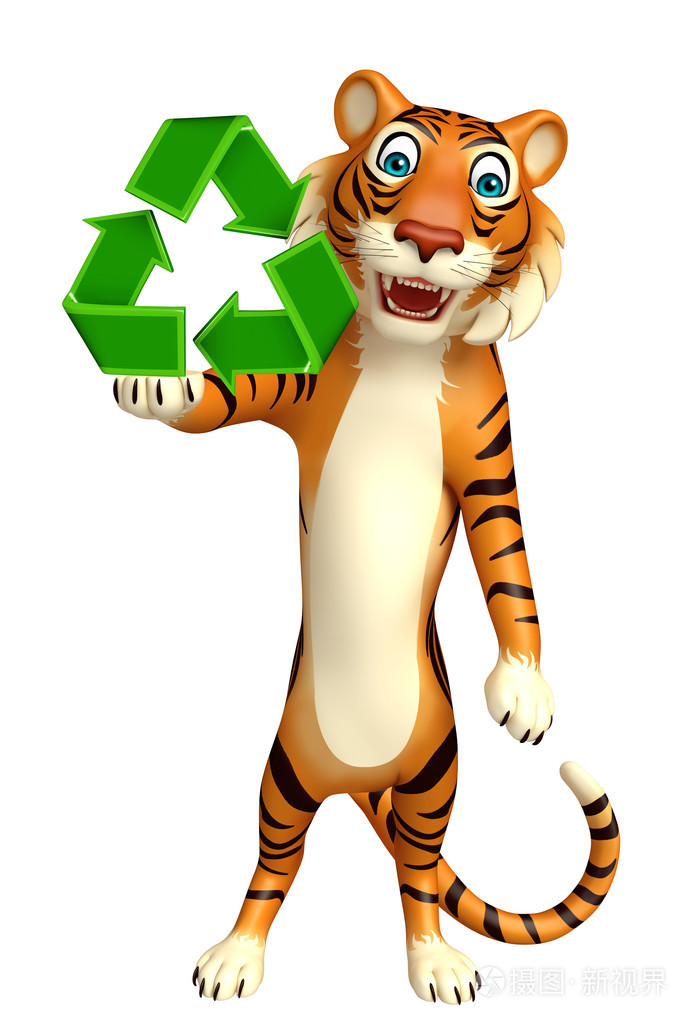 cutetiger卡通人物与循环标志