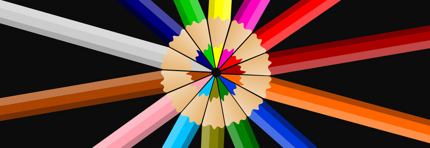 彩色的铅笔或蜡笔在黑色背景上孤立