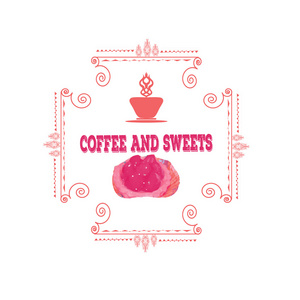 咖啡装饰图标设置与饮料和甜点孤立的矢量图