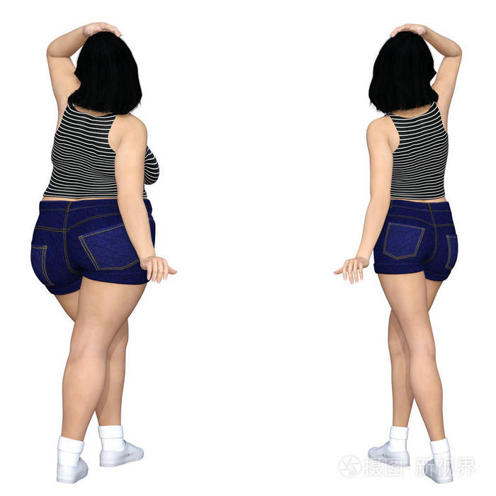 概念肥胖超重肥胖女性 vs 后减肥苗条身材健康的身体,或肌肉瘦的年轻