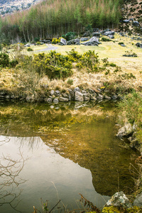 一个美丽的爱尔兰山风景与湖春季。在爱尔兰的 Gleninchaquin 公园