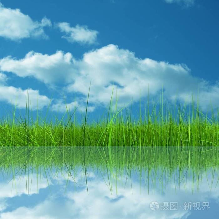 绿草在蓝色天空背景和季节性,夏天到了,春天, 自然