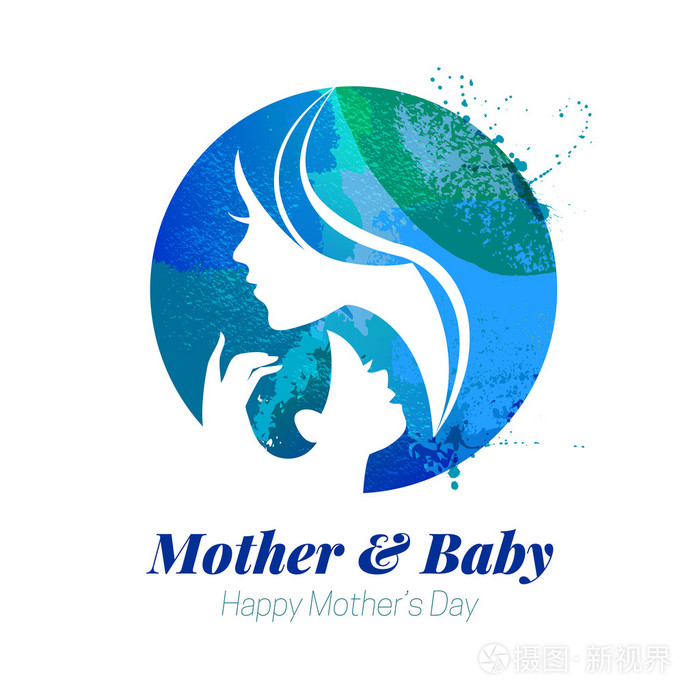 水彩插图的母亲剪影