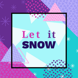 冬季假期几何贺卡在孟菲斯 90 年代时尚与三角形 行 帧 雪花 党背景或邀请模板 横幅 封面 矢量图