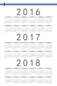 设置的矩形芬兰语到 2016 年，到 2017 年，2018 年矢量日历