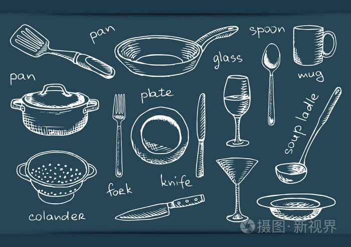 套菜用具.手绘图餐具