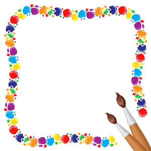 油漆滴和 blob 和两个画笔的框架照片