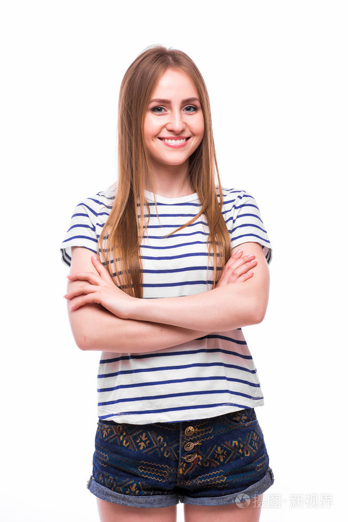 交叉的手放在白色的女孩