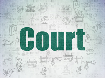 法律概念  数字数据纸张背景上的法院