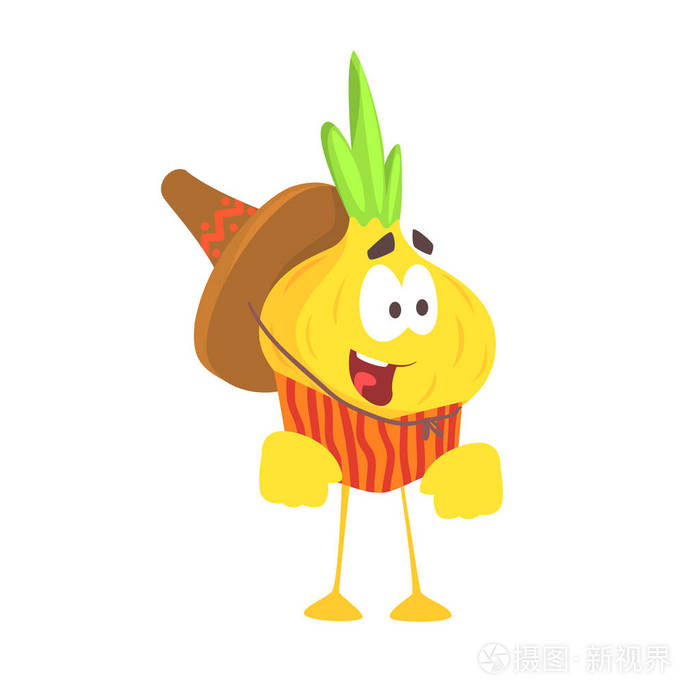 可爱的卡通洋葱中传统的墨西哥衣服,传统的字符人性化食物矢量图