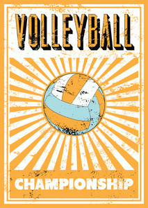 创意排球排球排印的老式 grunge 风格海报.复古矢量图照片