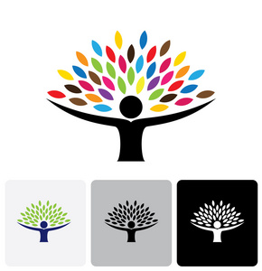 抽象人的生命标志图标树矢量照片