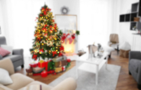 迷离的景色的客厅装饰的圣诞庆祝活动。2018 年新的一年快乐