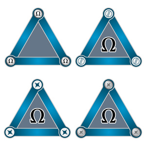 四个平简单三角形带螺丝和欧米茄符号集合
