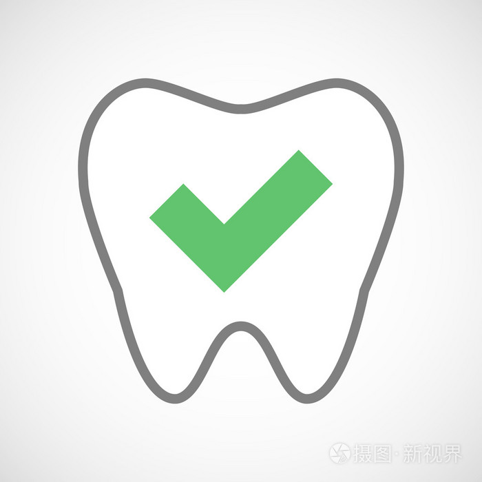 有一个复选标记线艺术牙图标