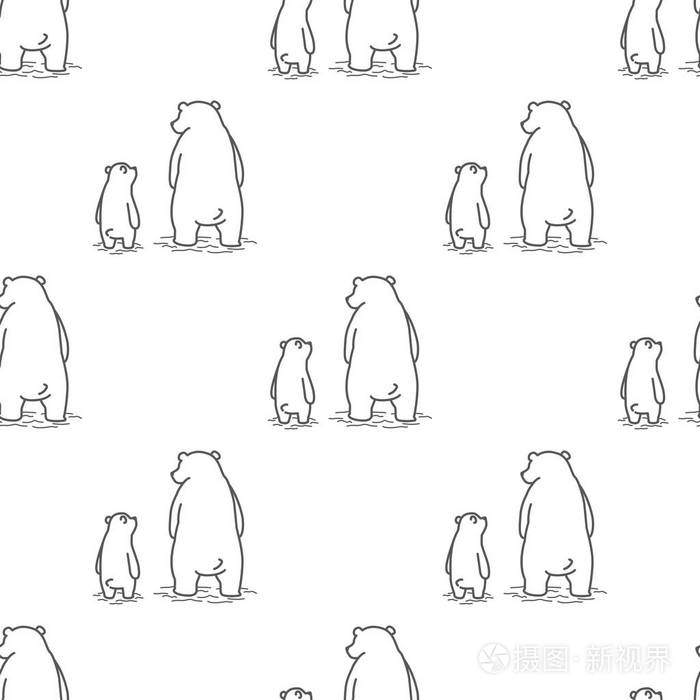 熊北极熊涂鸦矢量爸爸和儿子无缝图案壁纸背景插画-正版商用图片0efx6