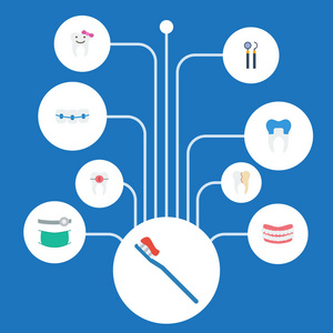 人工牙 大括号 牙冠和其他向量元素的平面图标。组的牙平面图标符号还包括皇冠 牙齿 对齐对象