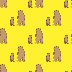 熊北极熊涂鸦矢量爸爸和儿子无缝图案黄色墙纸背景