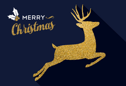 圣诞金色亮片假日鹿动物卡