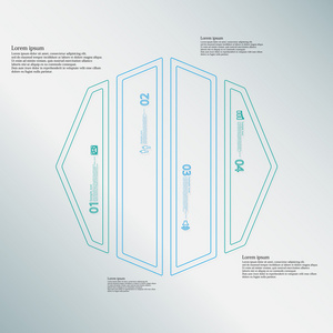 分为四个蓝色的部分，由双轮廓创建的八角形图图表模板