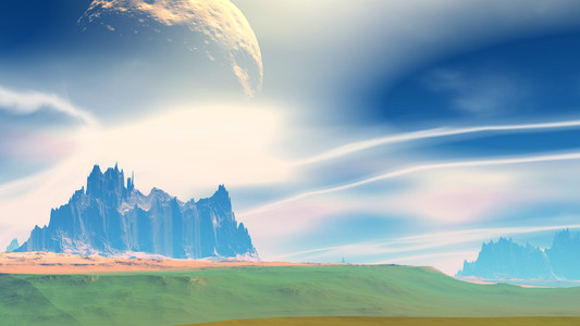 幻想外星人的星球。岩石和天空。3d 图
