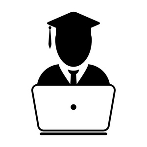 学生图标与笔记本电脑在线毕业学术