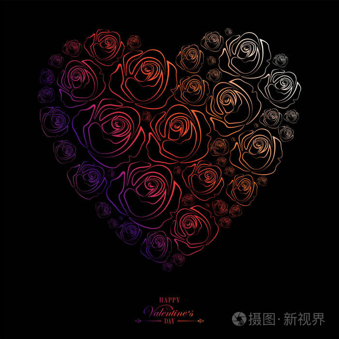 从玫瑰剪影画出的黑色心脏设计