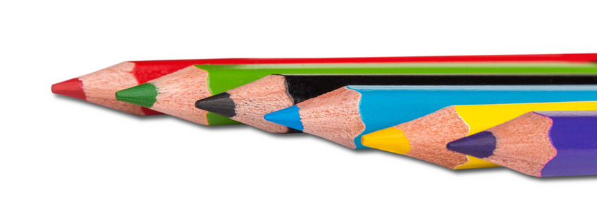 彩色铅笔在白色背景上孤立关门图片