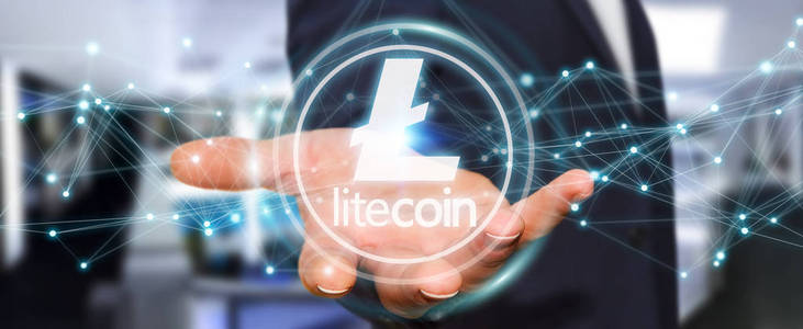 商人使用 litecoins cryptocurrency 3d 渲染