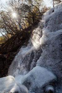 冰冻瀑布自然背景。冰瀑布