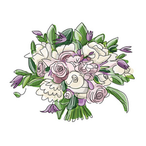 花卉婚礼花束, 素描为您的设计