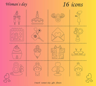 我爱你妇女涂鸦16图标在妇女日组