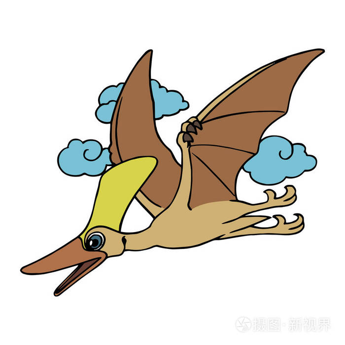 可爱的卡通翼龙在白色背景的儿童版画t恤彩色书有趣和友好的性格的