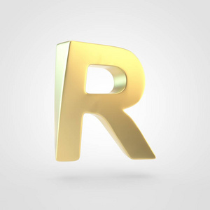 金色字母 R 大写。3d 渲染在白色背景下被隔离的金色字体