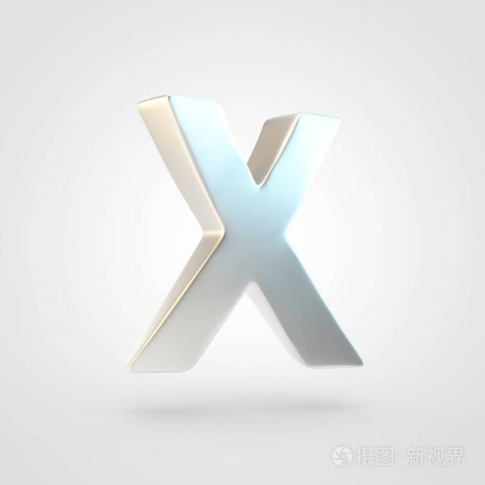 银色字母x大写3d渲染白色背景下的缠结银色字体