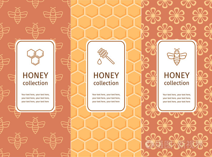 蜂蜜标签, 商标, 不干胶标签设计元素
