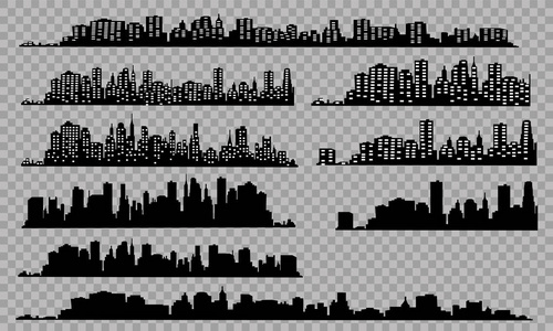 平面样式中的城市轮廓。现代城市 landscape.vector 图