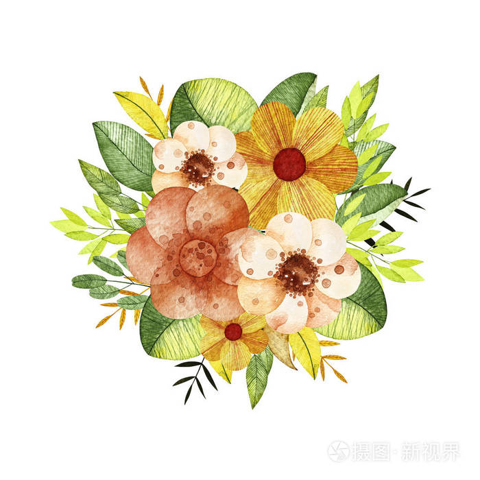 花和树枝的水彩花束照片 正版商用图片0ehznf 摄图新视界