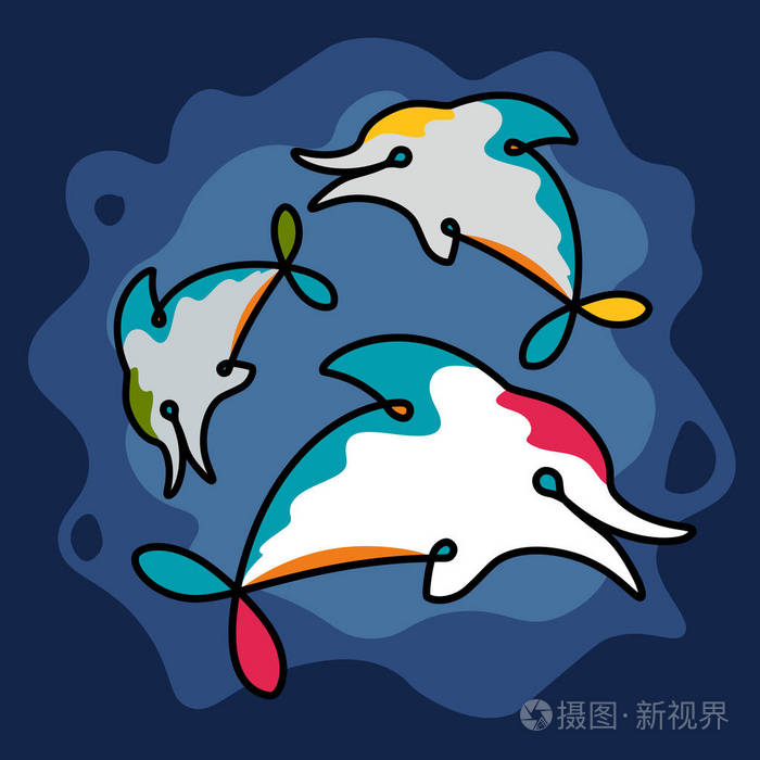 群wildlif 抽象漫画卡通手绘海豚