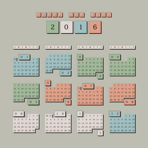 示例历 2016 年。周从星期日开始