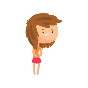 不幸的女孩胃疼卡通人物矢量插图照片