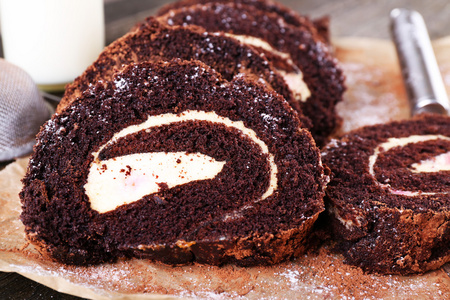 美味的巧克力卷照片