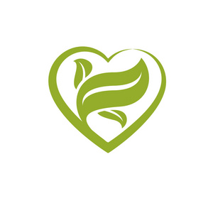 矢量的心形状插画组成绿色的叶子。生活在和谐与自然的概念，绿色健康理念的象征