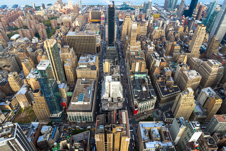 曼哈顿的景观，摩天大楼，纽约城 鸟瞰图