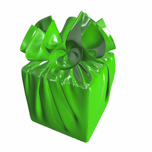 亮绿色方形蝴蝶结的礼品盒。3d 图