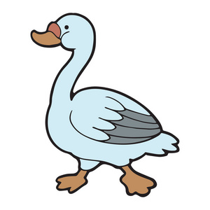 可爱的卡通鹅在白色背景为儿童版画, t恤, 彩色书, 有趣和友好的性格