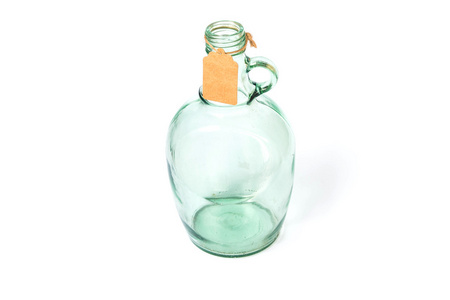 旧的 浅绿色的玻璃瓶与纸标签 1