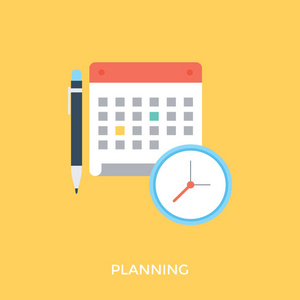 日历, 铅笔和时钟代表计划, 向量图